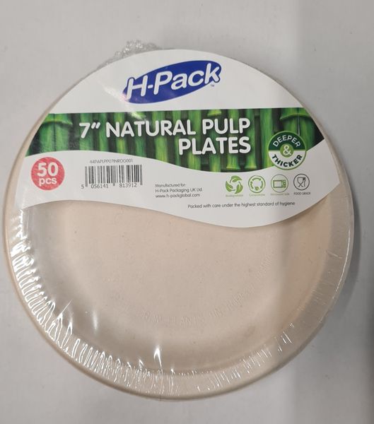Tallerken Biodegradable Plate Dype 18cm, 50st*20pk.